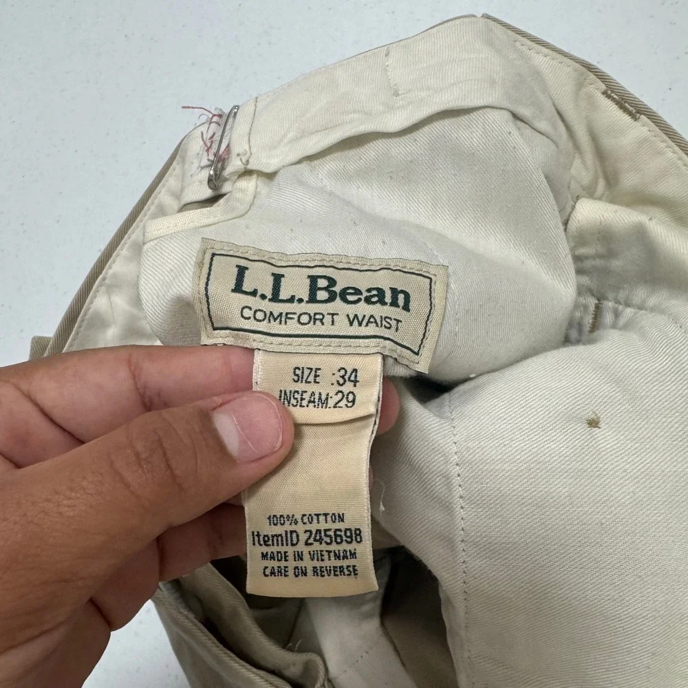 LL Bean Comfort Waist Khaki Chino Pants Mens 34x29 Tan Cotton Twill 245698‎